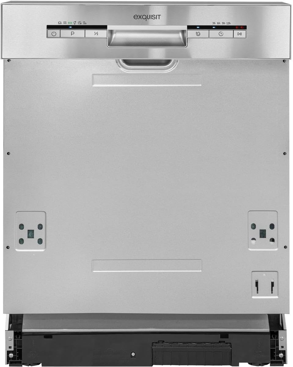 Exquisit Geschirrspüler, 60 cm, Silber, EGSP1012-EB-030E inox Spülmaschine teilintegriert Einbau 12