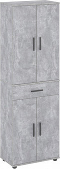 KOMTO Kleiderschrank, 60 cm, Spanplatte, Grau, Mehrzweckschrank Breit - Schrank Beton, mit 1 Schublade, Hochschrank