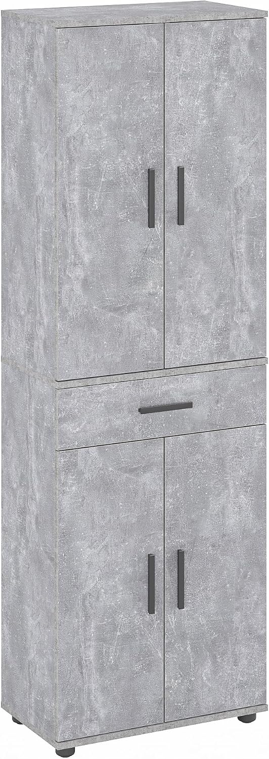 KOMTO Kleiderschrank, 60 cm, Spanplatte, Grau, Mehrzweckschrank Breit - Schrank Beton, mit 1 Schublade, Hochschrank