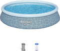 Bestway Kiddie Pools, Blau/Weiß, Fast Set 13' x 33' Round Inflatable Above Ground Swimming, Rattan Print