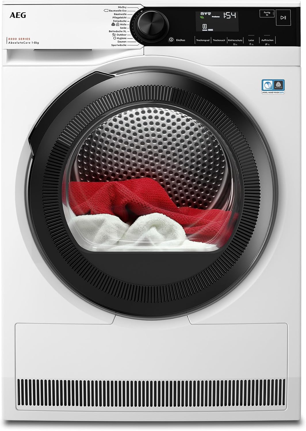 AEG Wärmepumpentrockner, 8000 W, 8 kg, Silber, Serie 8000, Testsieger 2023, TR8AMZ68