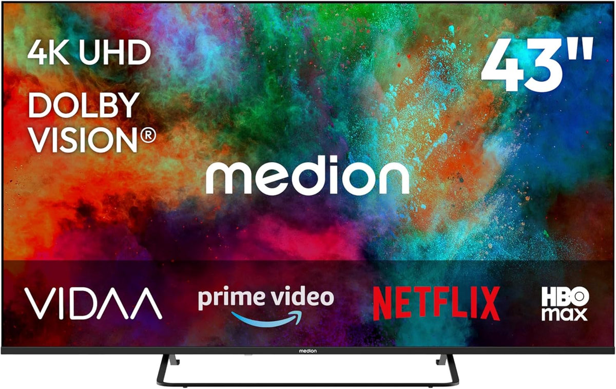 MEDION Fernseher, 43 Zoll, 108 cm, Schwarz, Smart TV, (Smart-TV, Dolby Vision HDR, HBO Max, MagentaTV, Prime Video