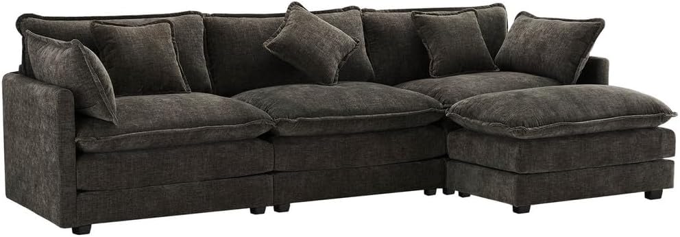 Sofa SHAIRMB, Dunkelgrau, Modernes Design, Polstermöbel, Chenille-Stoff, Dreisitzer-, Polster, Eck mit Fußstütze