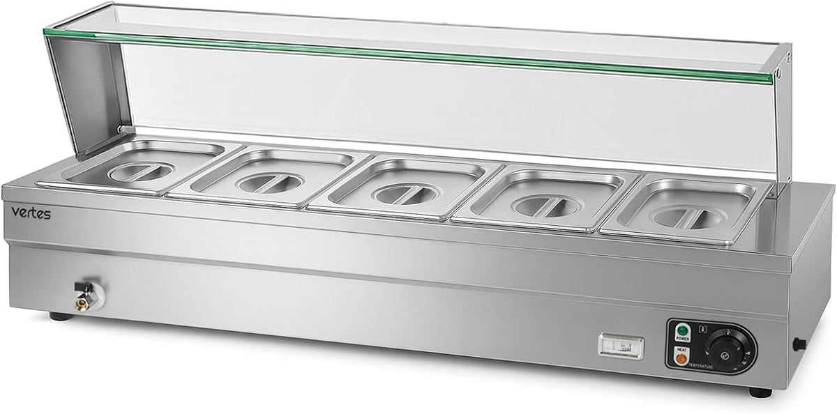 vertes Buffetschrank, 5x GN 1/2 (150 mm Höhe), 1500 W, 10 L, Silber, Speisenwärmer Buffetwärmer Wärmebehälter Für Speisen