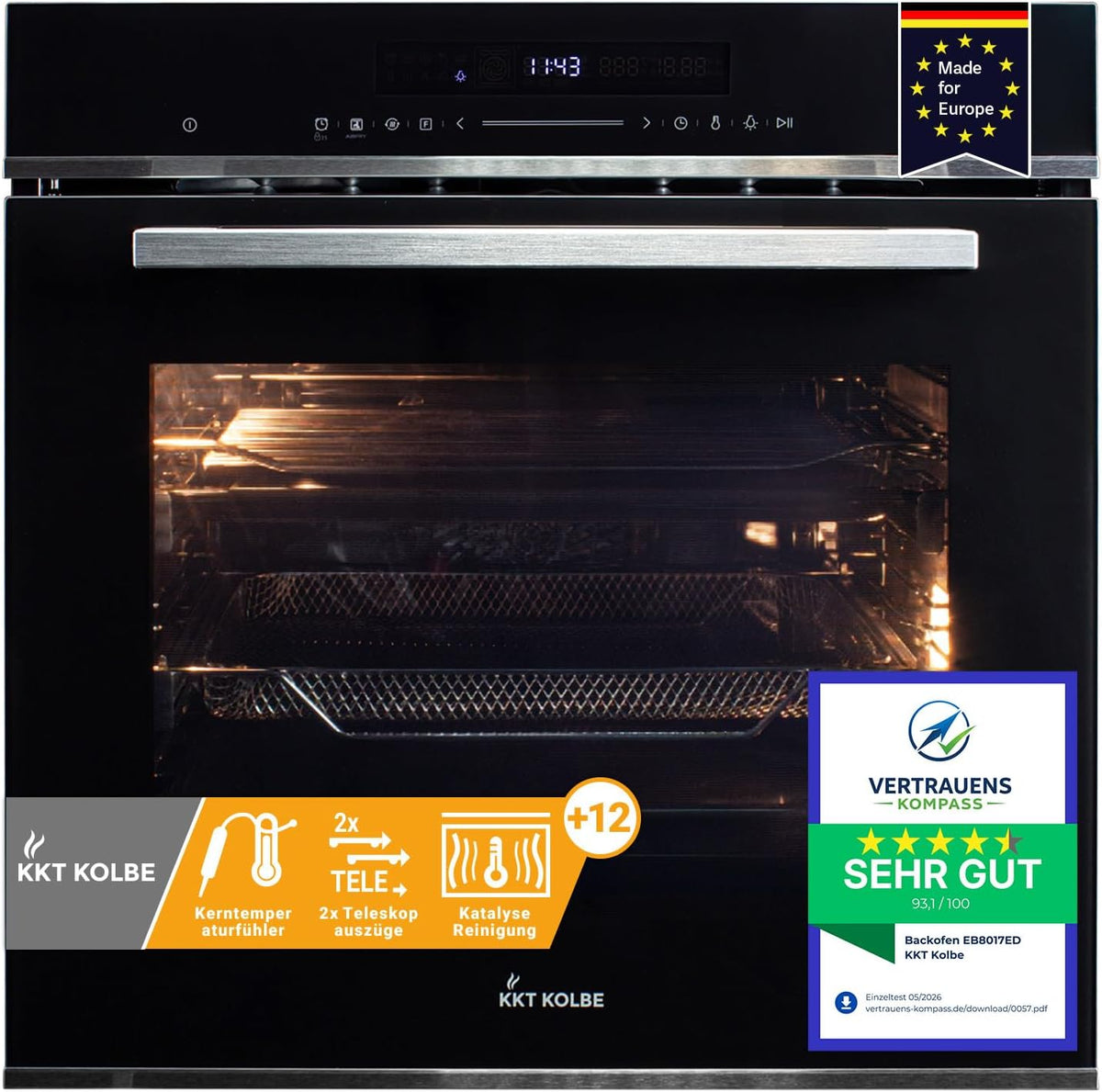 KKT Backofen, 60 cm, 72 L, schwarz/silber, KOLBE AirFryer-Einbau EB8017ED