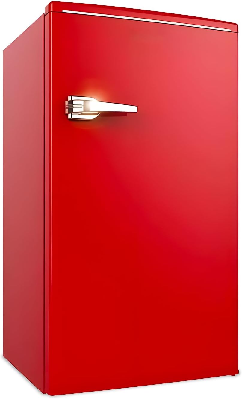 Avilia Kühlschrank, 90 l, Rot, Vintage- mit einer Tür mit Gefrierfach, verstellbarem Regal und Schublade, Retro-Stil