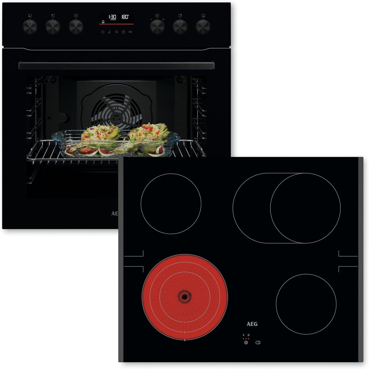 AEG Kochfeld, 60 cm, Schwarz, Einbauherd-Set OO21HSPB, bestehend aus Herd OU5PE40SK Serie 5 mit Pyrolyse