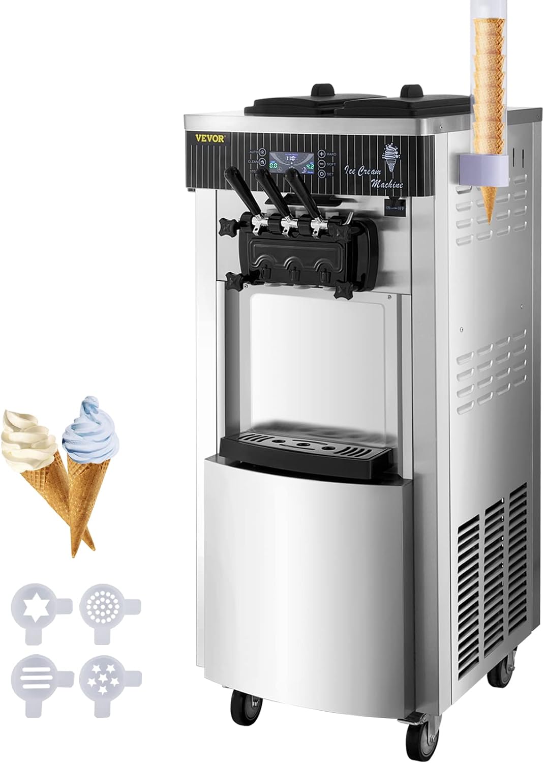VEVOR Eismaschine, 220 V, Schwarz/Silber, Speiseeisbereiter Stehende Kommerzielle Soft Ice Cream