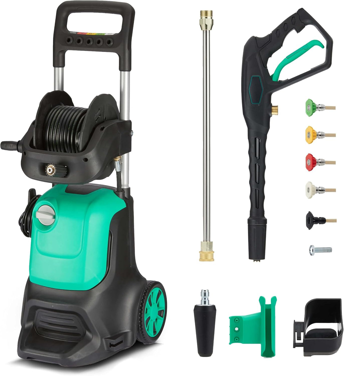Amazon Basics Hochdruckreiniger, 145 bar, 2200 W, 500 l, grün, mit Kabel, max., max Durchflussmenge: /h