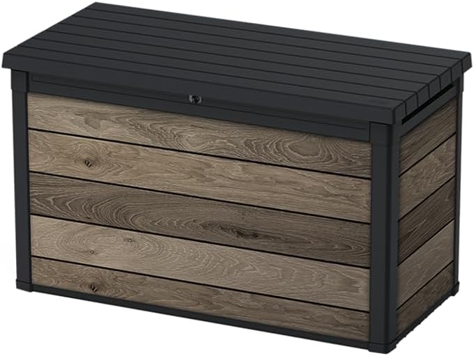Keter Auflagenboxen, 151x72x90 cm, 757 L, Walnuss, Signature XXL Gartenbox - Wetterbeständige Aufbewahrungsbox
