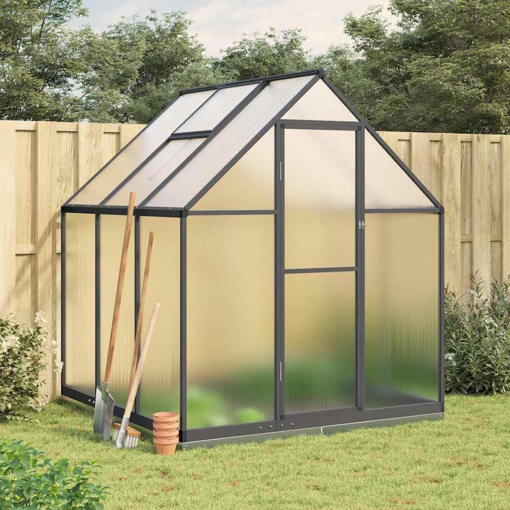 Iiaky Gewächshaus, 169 x 169 x 202 cm, Anthrazit, mit Fundamentrahmen Aluminium Winterfest Garten Treibh
