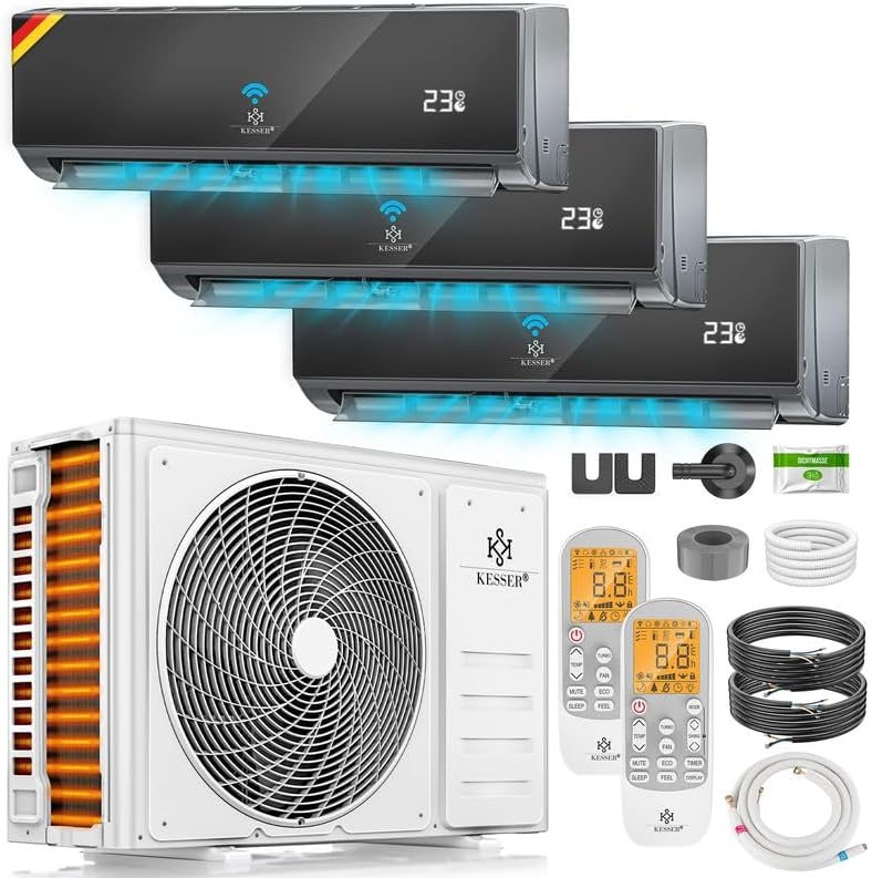 KESSER Split-Klimaanlage, Weiß, Multisplit Klimaanlage 3 Innengeräte, 27000 BTU, Split Klimagerät Set mit WiFi/App