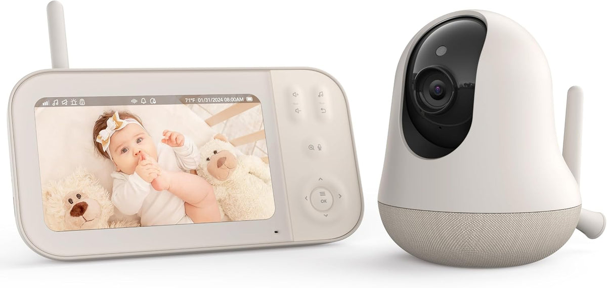 nooie Monitor, 5 Zoll, Schwarz, Babyphone mit Kamera, Video Babyfon mit Kamera ohne WLAN, Baby mit 4000mAh Akku