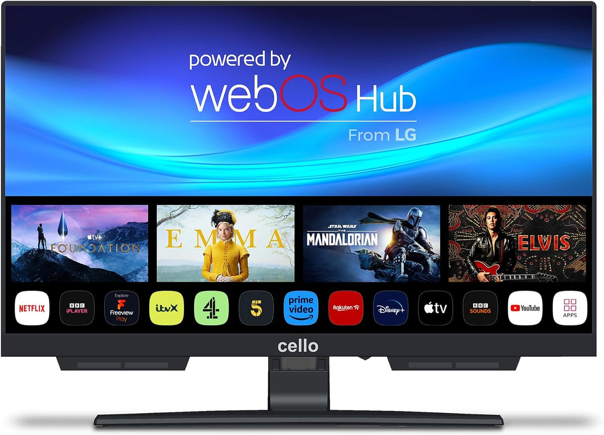 Cello Fernseher, 19 Zoll, Schwarz, C1924WSH -Smart- ohne Rahmen, netzbetrieben, WebOS von LG, Bluetooth, Pitch Perfect-Lautsprecher
