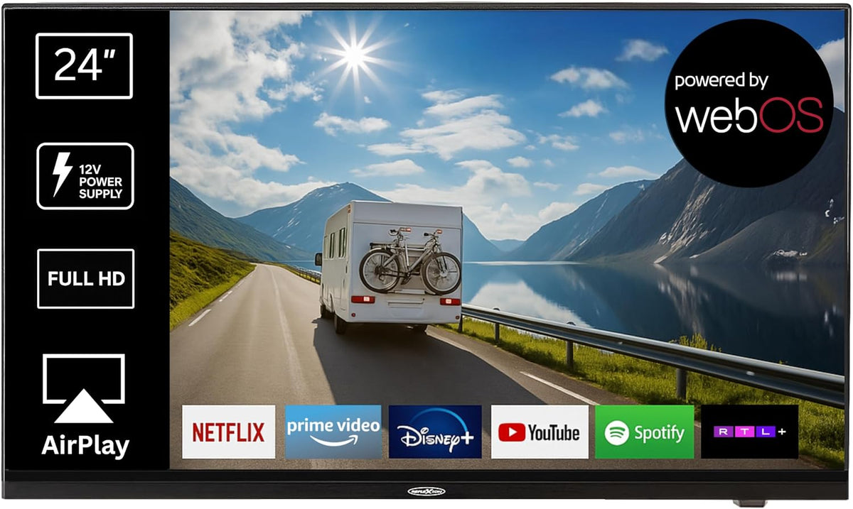 REFLEXION Fernseher, 24 Zoll, 60 cm, Schwarz, LG webOSHub, Wohnwagen/Wohnmobil/Camping/Caravan/Boot/LKW TV, Slimline